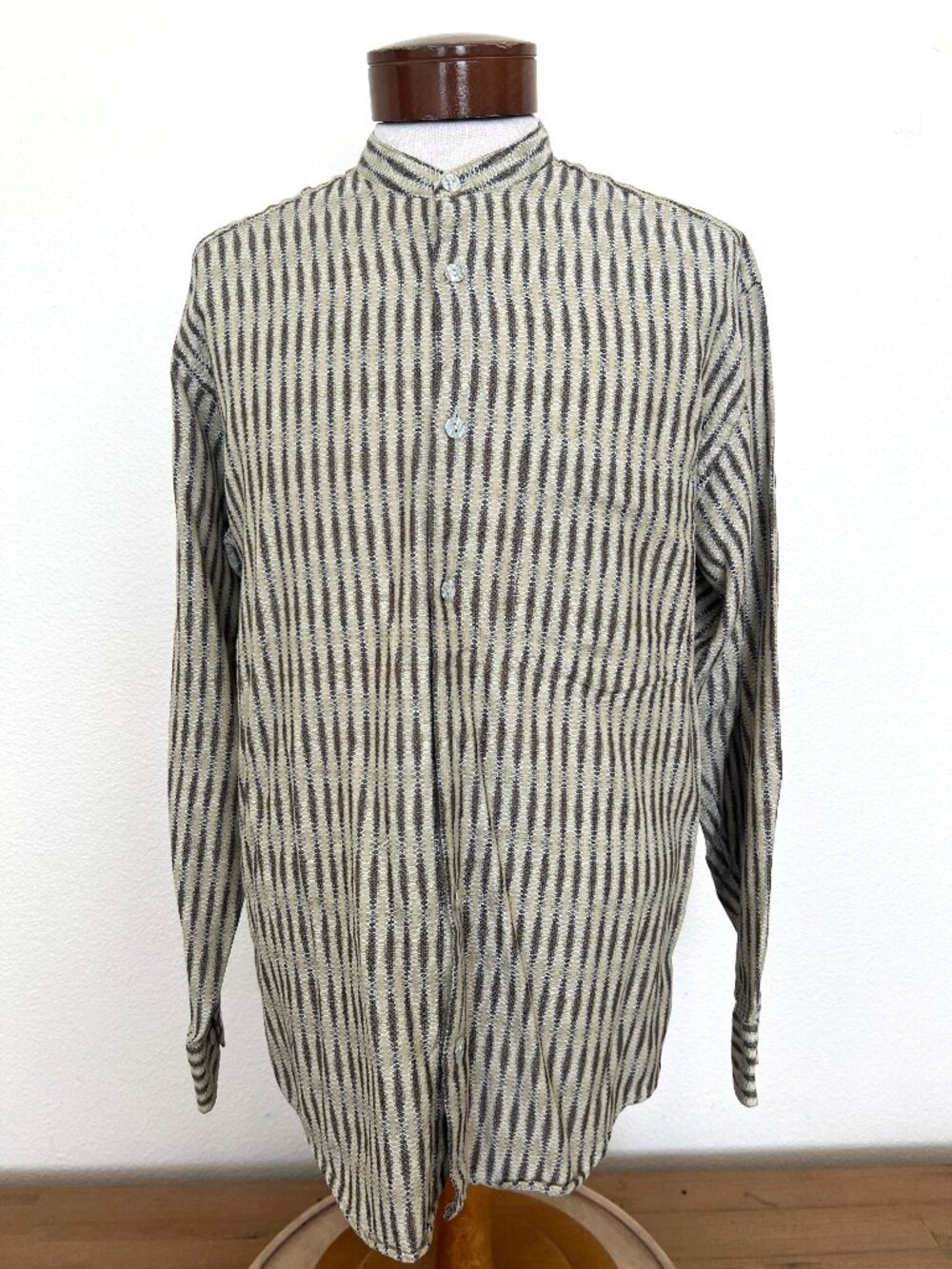 Jhane Barnes Nehru Shirt - Textured Stripe Band - Cotton - Size Medium